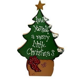 Handmade Hand-Painted 10.5" Wooden Christmas Tree Freestanding Folk Art Vintage